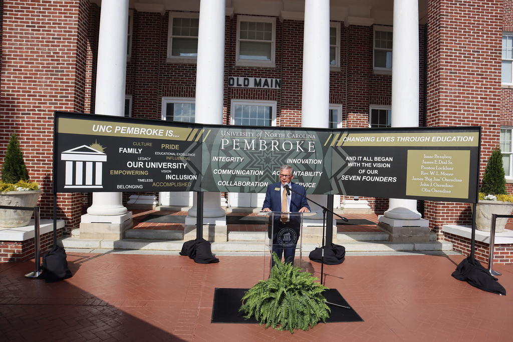 Chancellor Robin Gary Cummings speaks during the Founders' Day ceremony on March 7, 2022