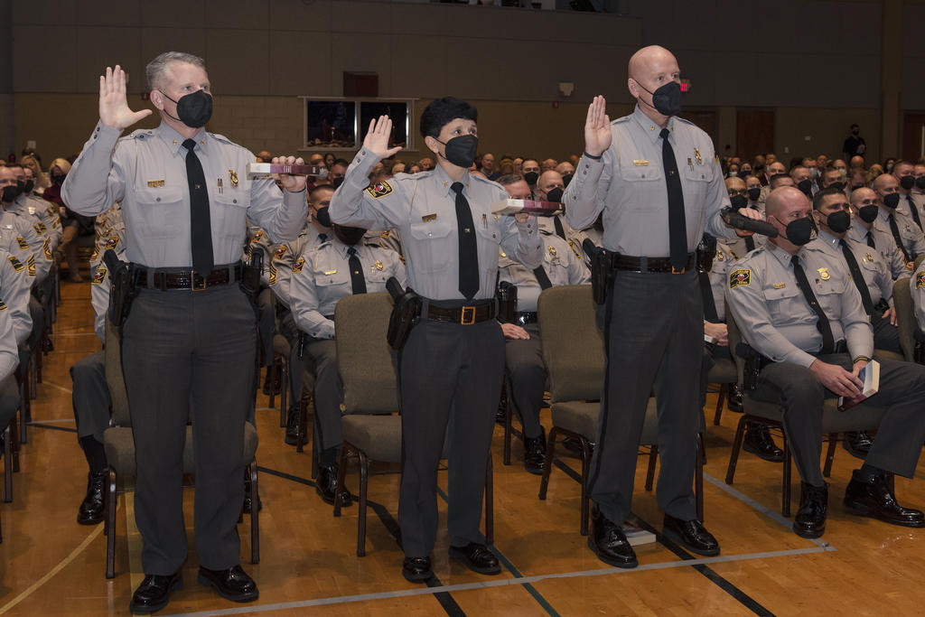Maj. Keyla Bell is sworn in during a recent ceremony in Raleigh