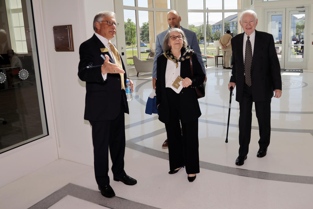 Chancellor Robin Gary Cummings offers a personal tour of the building to Sally and Jim Thomas