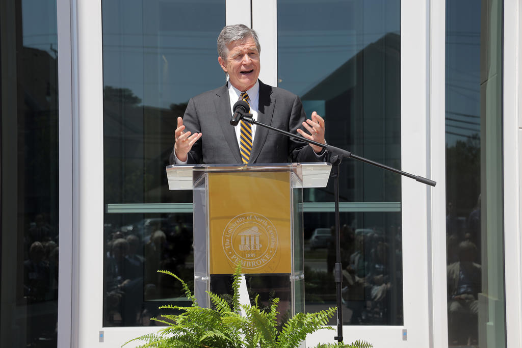 Governor Roy Cooper offers remarks during the ribbon-cutting ceremony on April 27, 2022