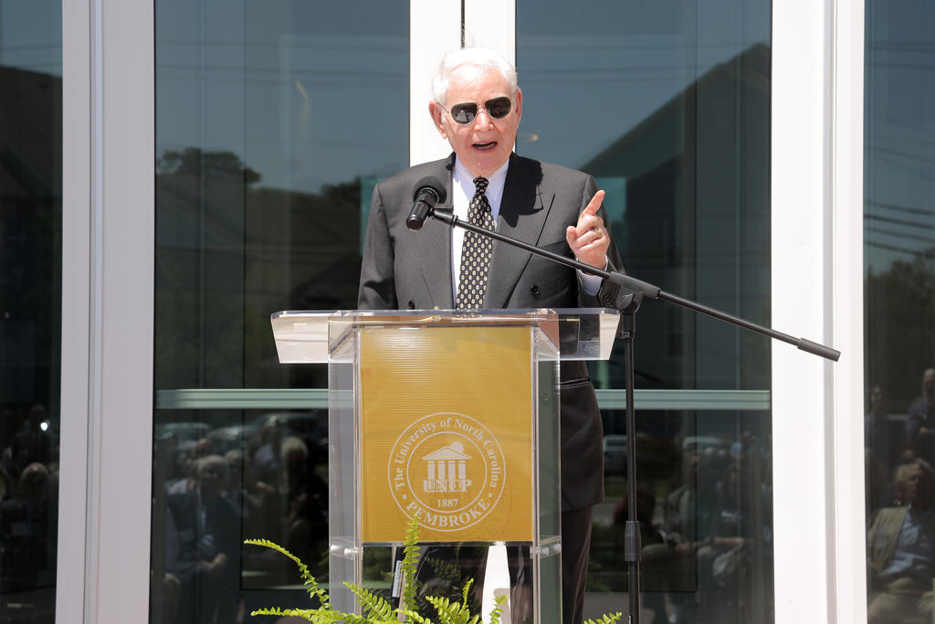 Jim Thomas offer remarks during the ribbon-cutting ceremony on April 27, 2022
