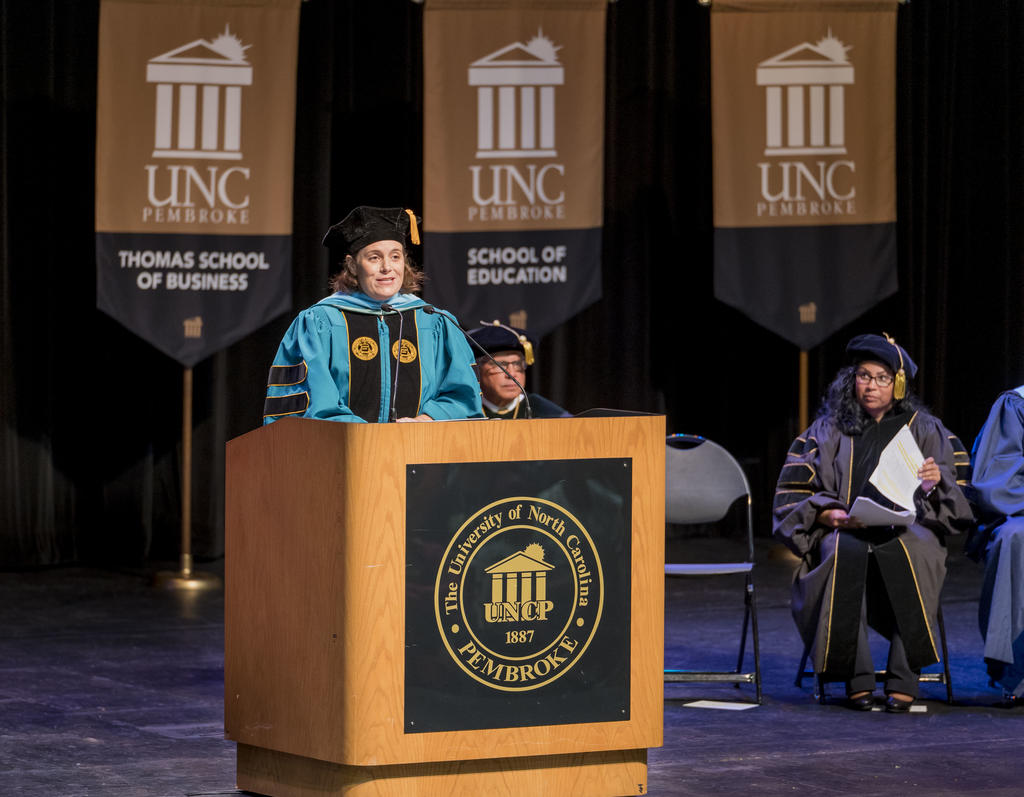 Dr. Chrisite Poteet, associate dean of students, delivers the keynote speech at 2022 First-Year Convocation at Givens Performing Arts Center on August 15, 2022