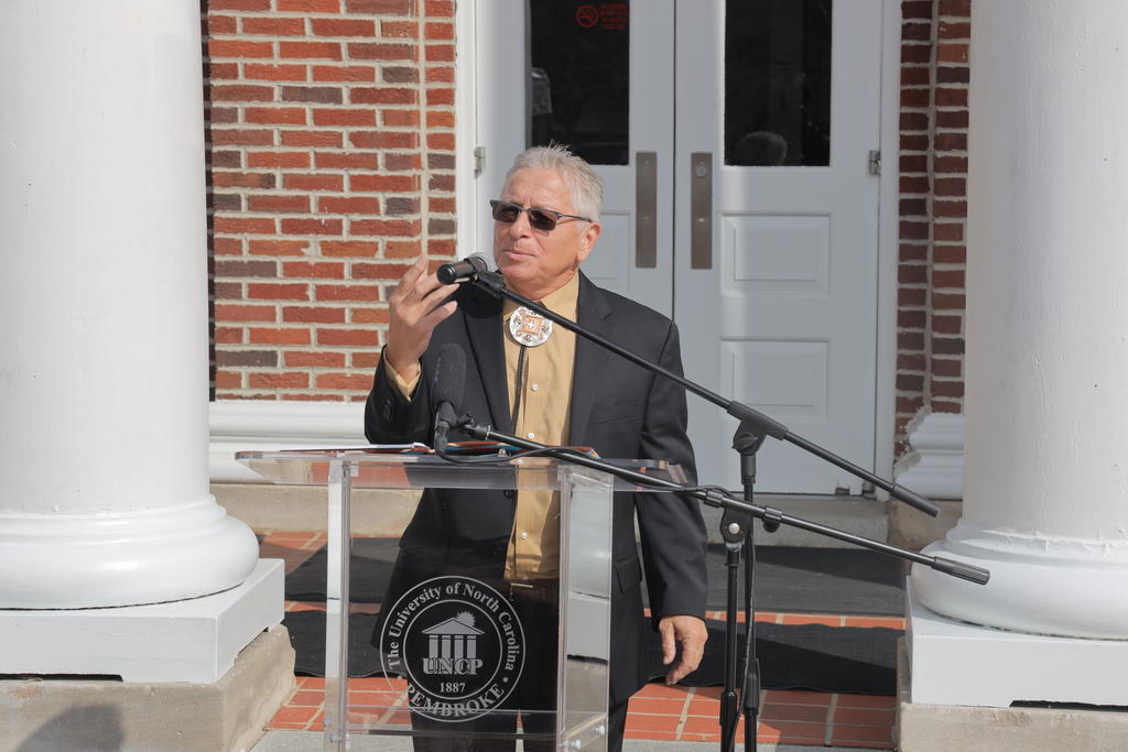 Curt Locklear Jr. was among the speakers during the grand opening of The Curt and Catherine Locklear American Indian Heritage Center
