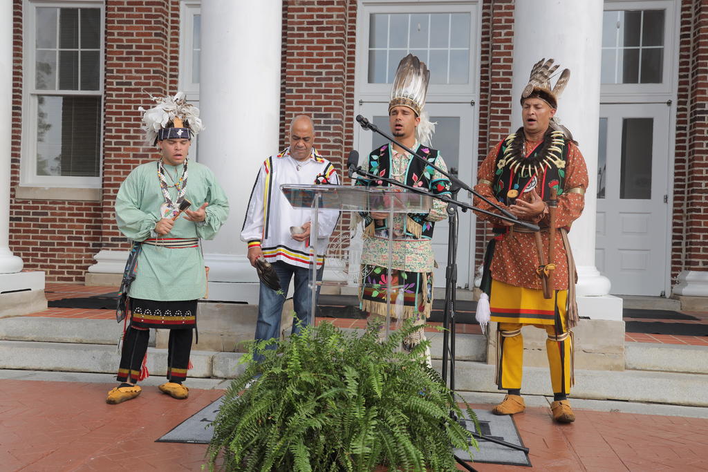 The Lumbee Tribe Cultural Team performs a traditional blessing during the cermony