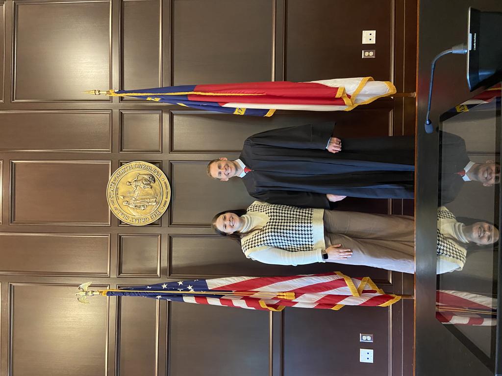 UNCP senior Whitney Peck (left) recently interned with NC Court of Appeals Judge Jefferson Griffin