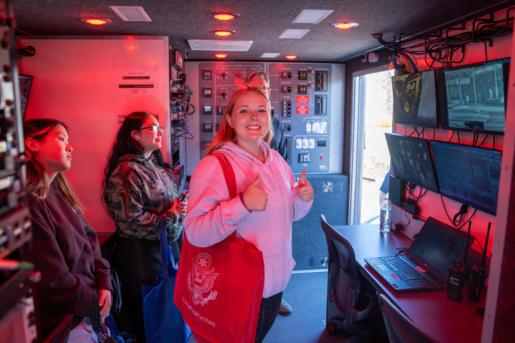 Allison Jones tours the Mobile Tactical Operations Command Center