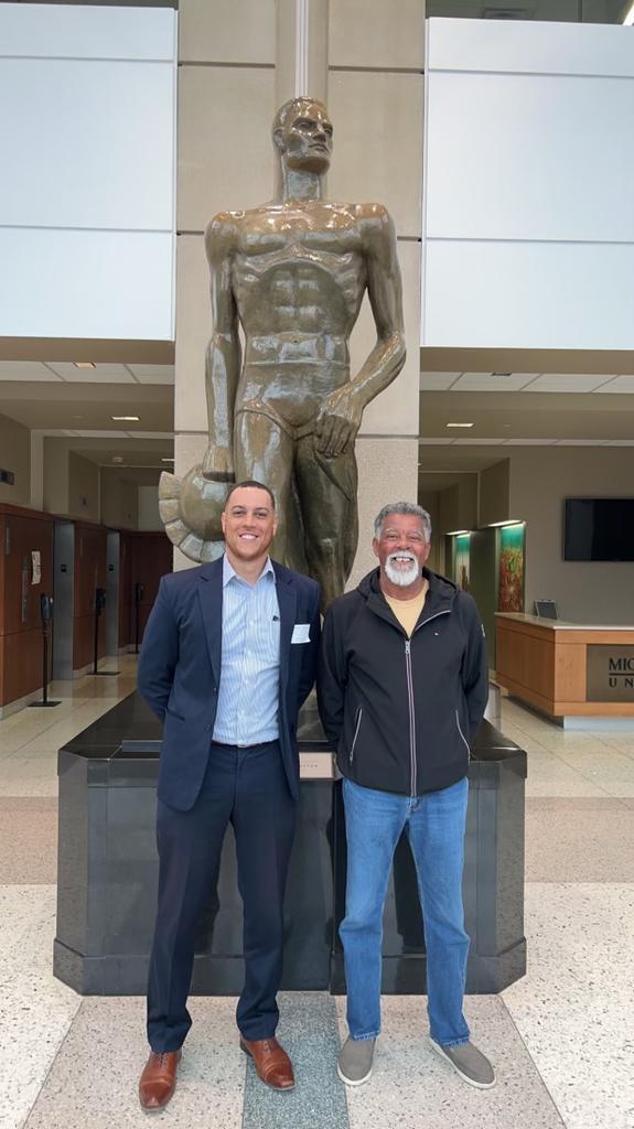 Zachary Young and is father, Lonnie, pose during admitted students day at Michigan State University.