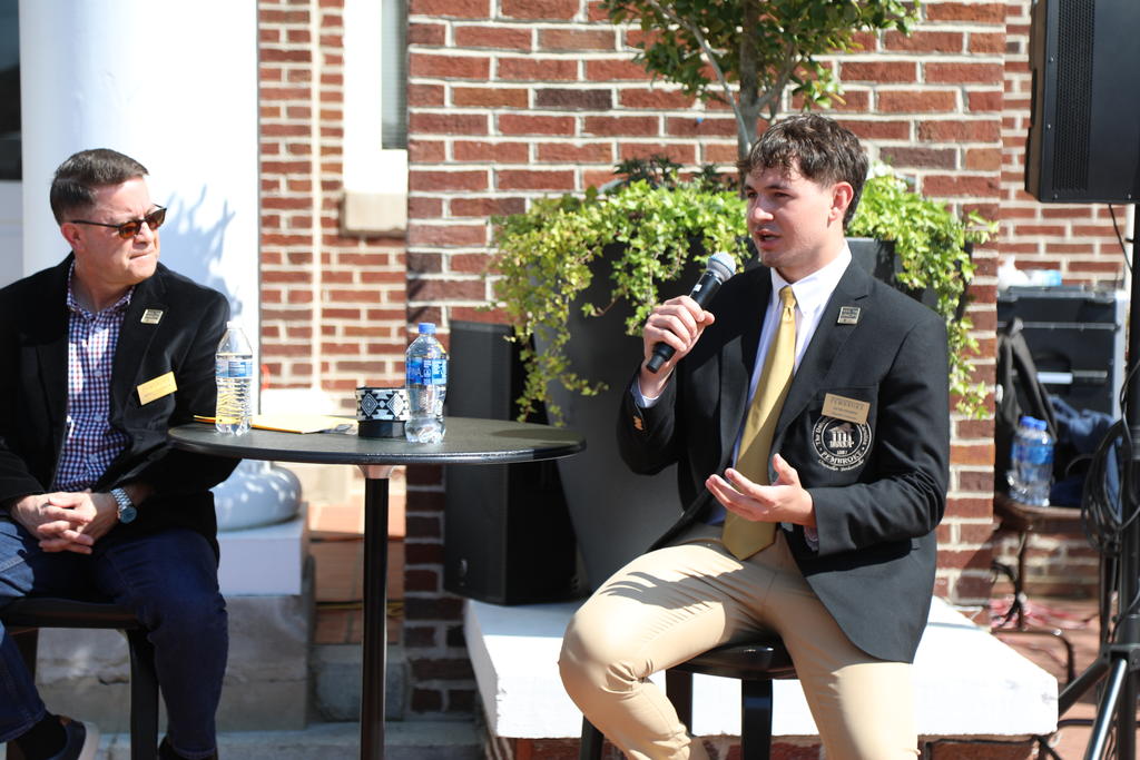 UNCP senior Jacob Oxendine, right, served as a panelist at the Founders' Day event. Also pictured is UNCP alumnus Kendall Oxendine, Jacob's uncle