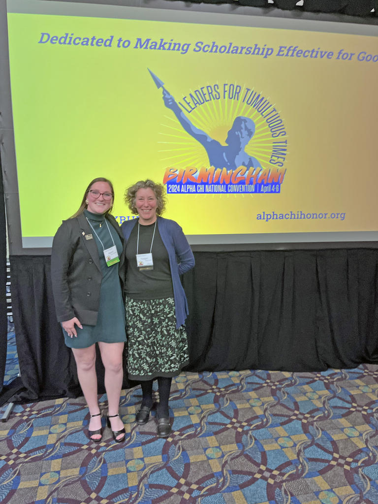 Aspen Andersson (left) with Dr. Teagan Decker at the Alpha Chi National Convention in Birmingham, Alabama