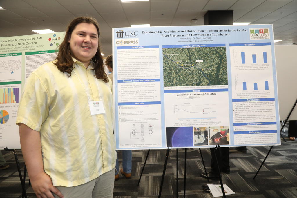 Hunter Ivey paired with biology assistant professor Dr. Sean Hitchman in examining the distribution of microplastics in the Lumber River
