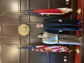 UNCP senior Whitney Peck (left) recently interned with NC Court of Appeals Judge Jefferson Griffin