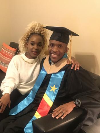 Paula Mukau and her brother, Sam, at his graduation ceremony at UNCP in 2021