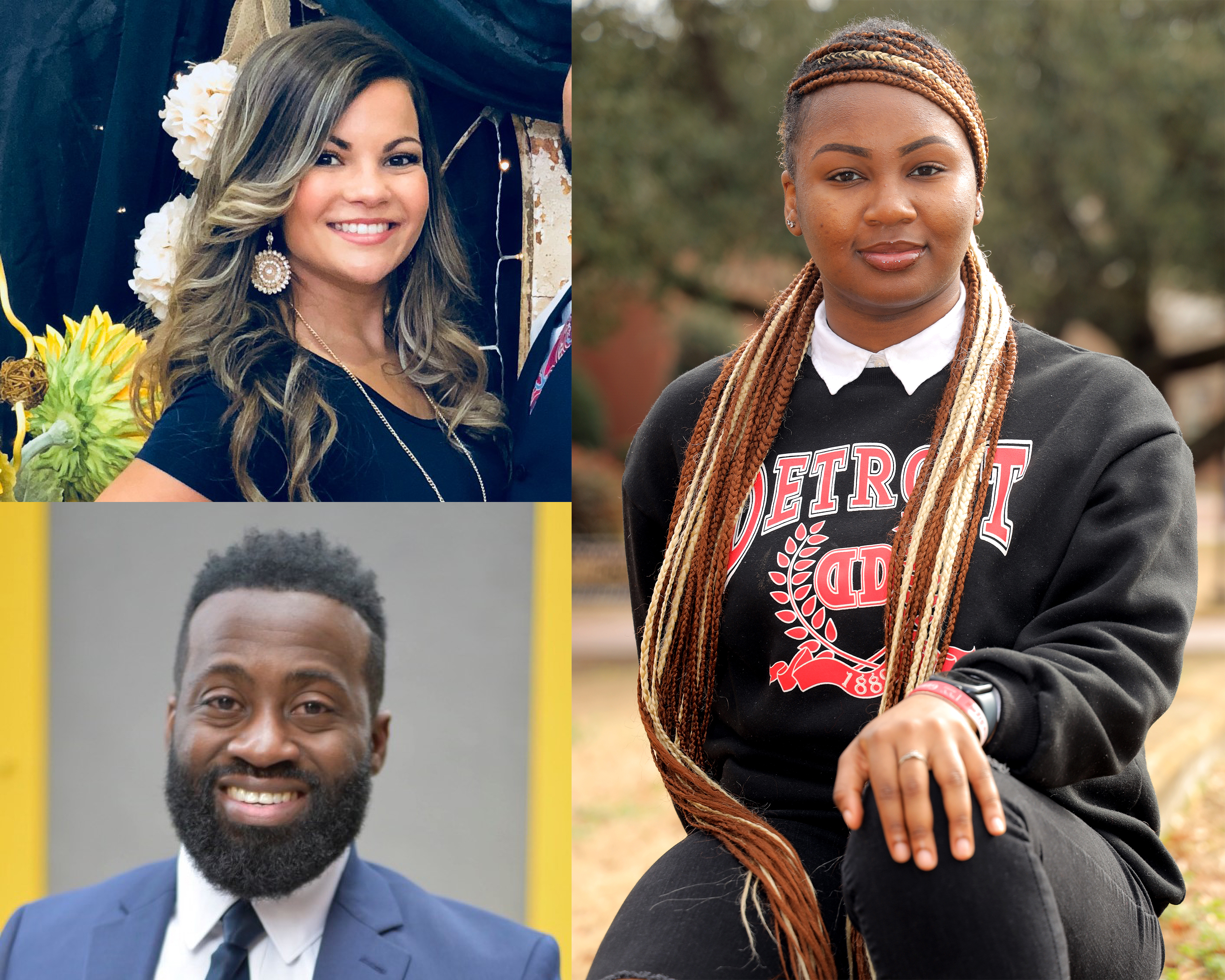 Photos of three speakers in the College of Health Sciences speaker series: Chastity Hedgepeth, Anthonia Oladeji and Christopher Gaskins.