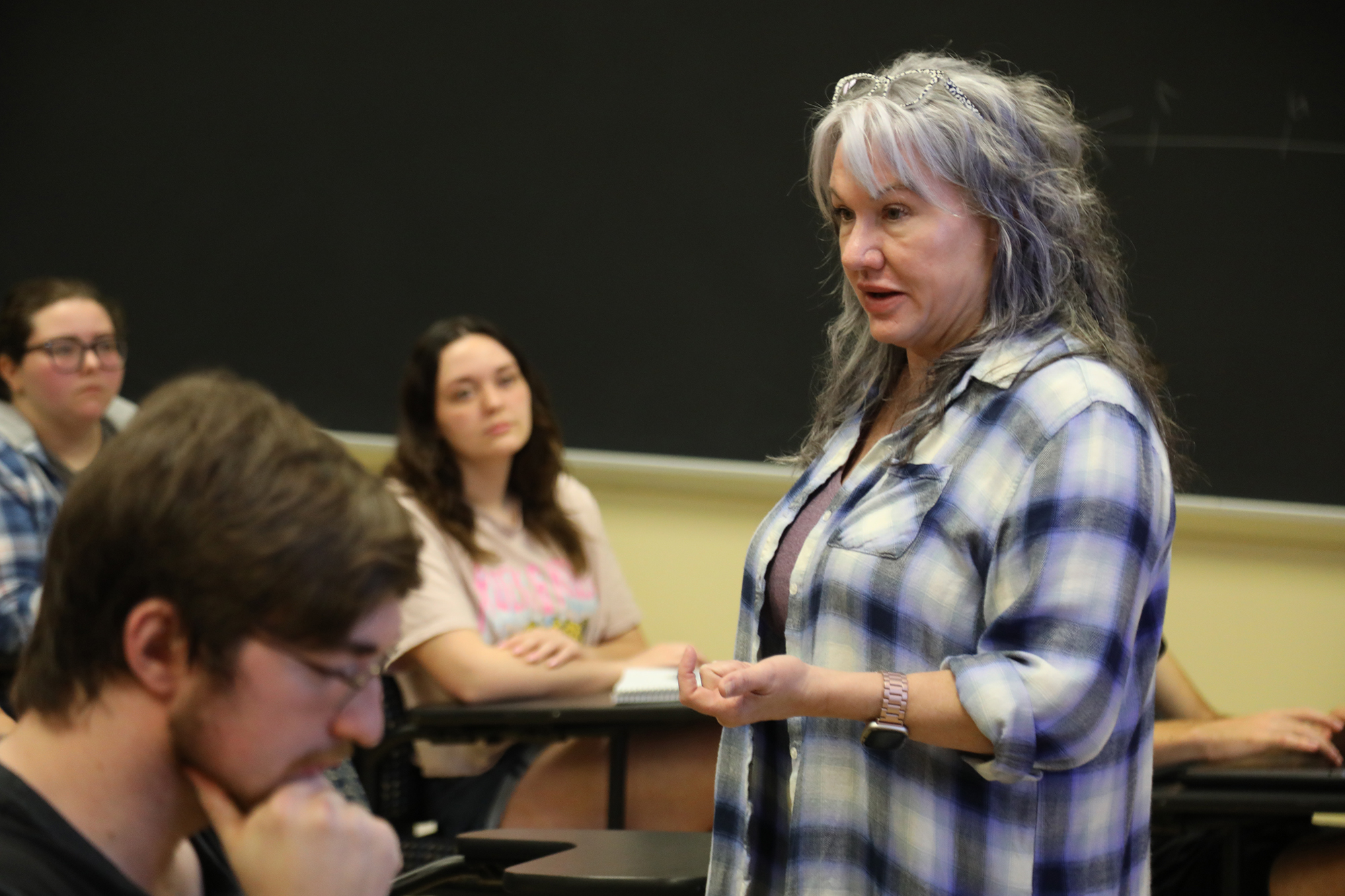 Pyschology professor at UNCP leading a classroom discussion