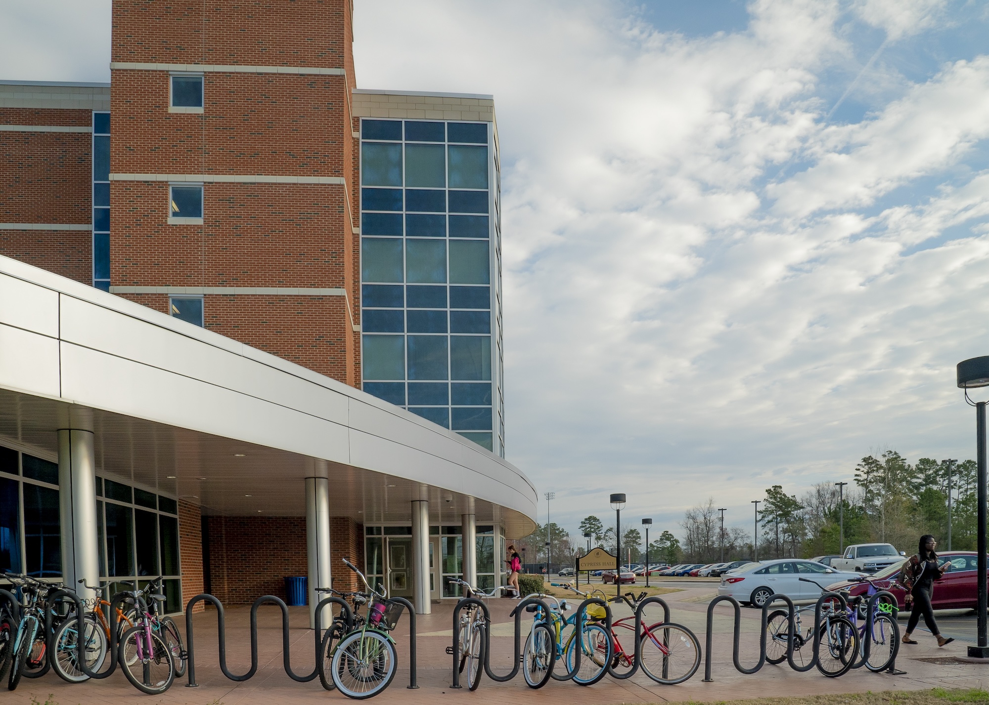 Cypress Hall building with bikes outside it