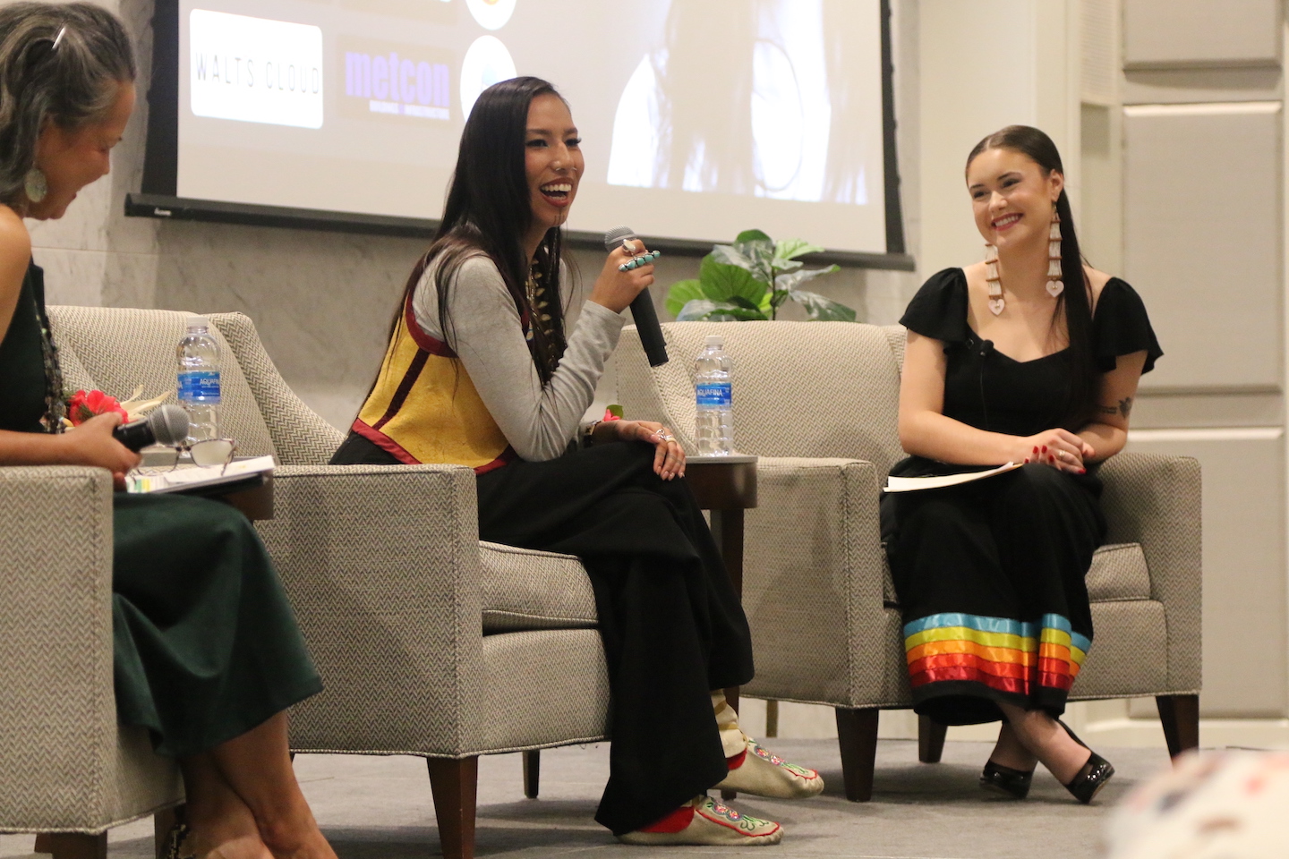 Quannah Chasinghorse speaks during fireside chat