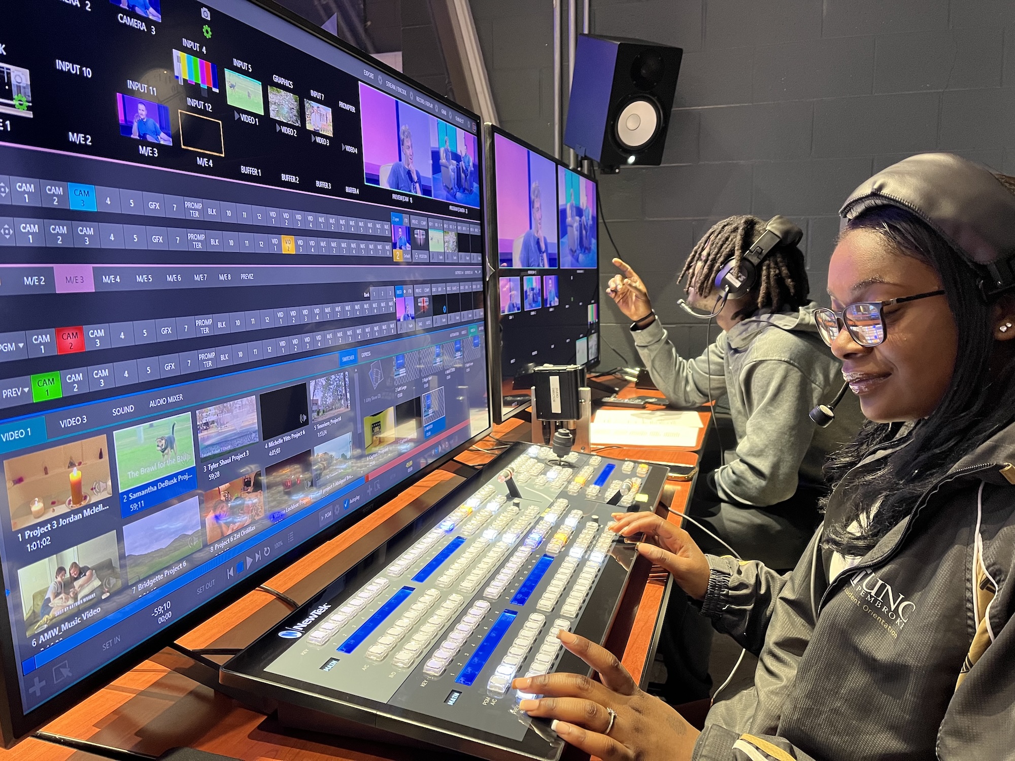 students directing UNCP control room