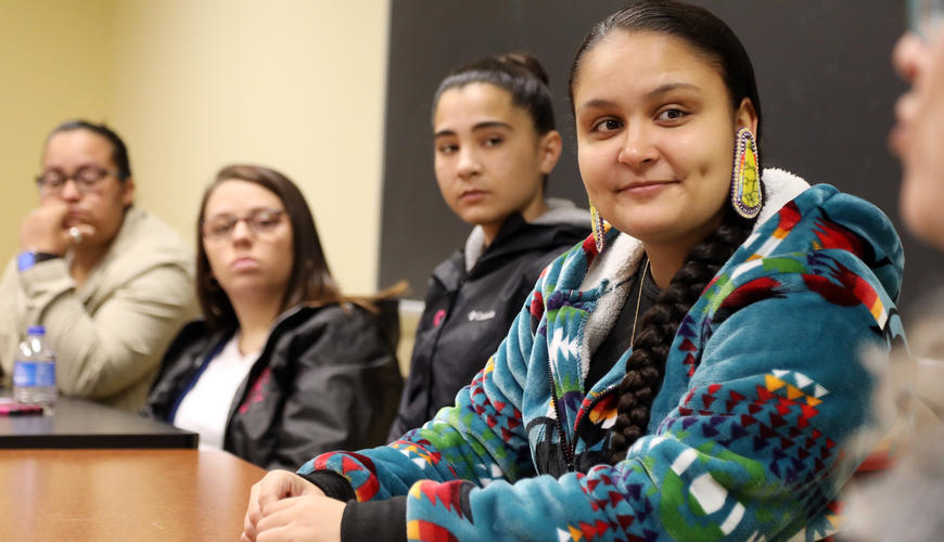 UNCP American Indian Studies students engage in a classroom discussion, representing the program's focus on Indigenous history and culture.