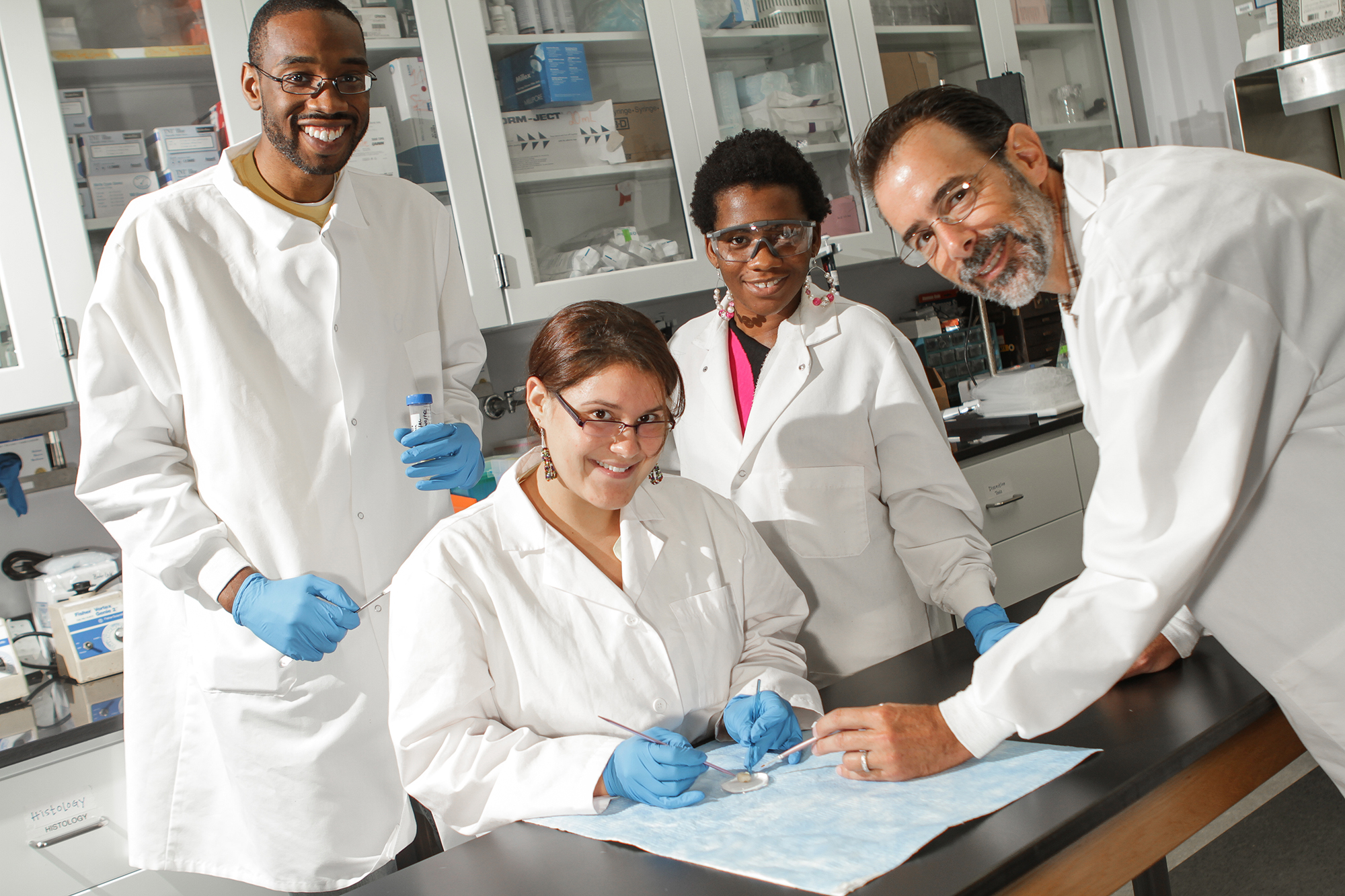 Ben Bahr and students in a lab at UNC Pembroke