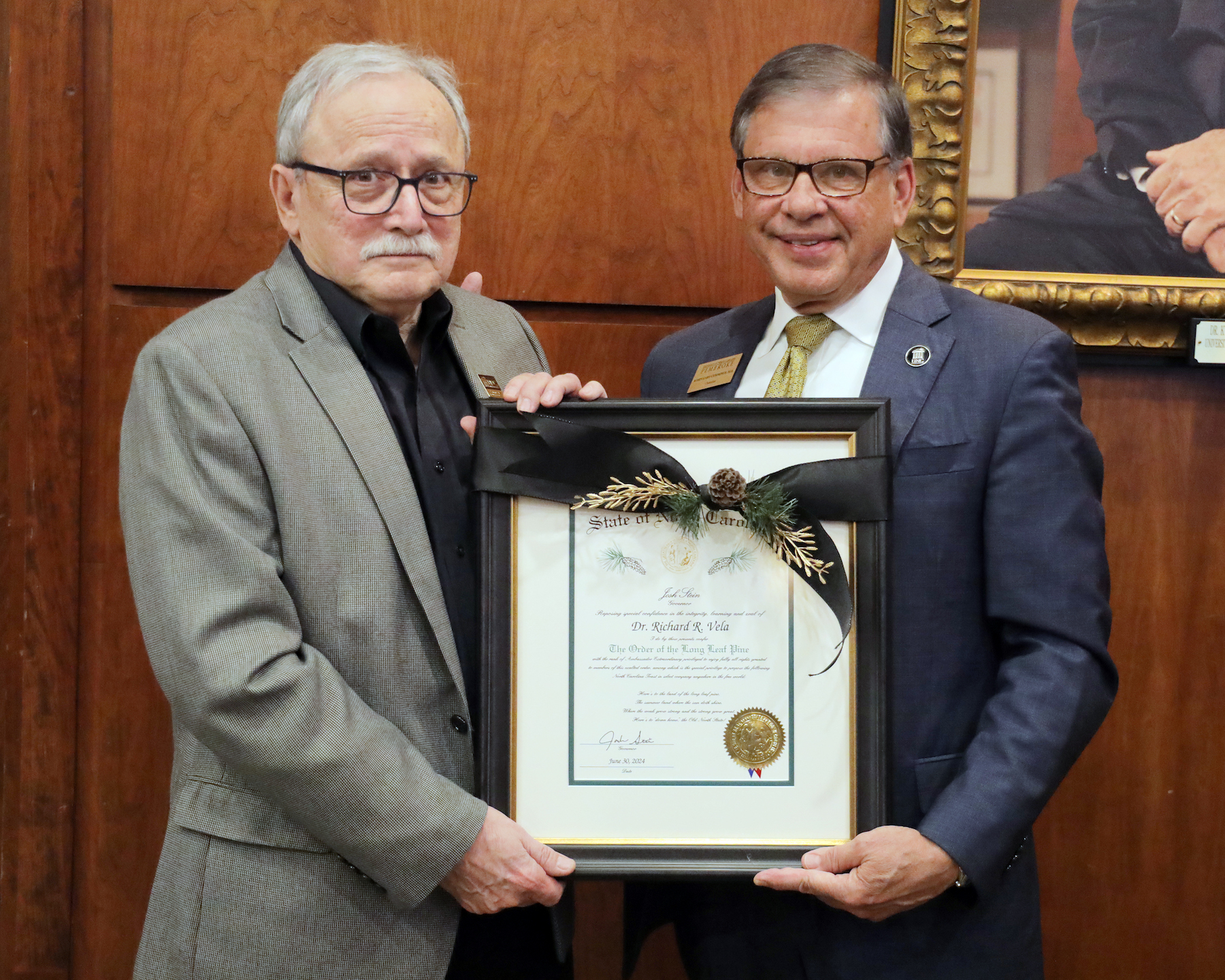 Dr. Richard Vela and Chancellor Robin Gary Cummings