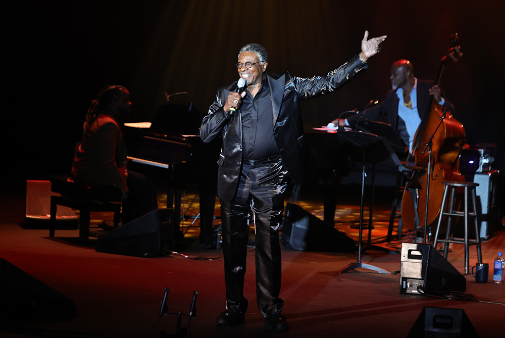Movie star and jazz musician Keith David stands on the stage of GIvens Performing Arts Center on the UNCP campus.