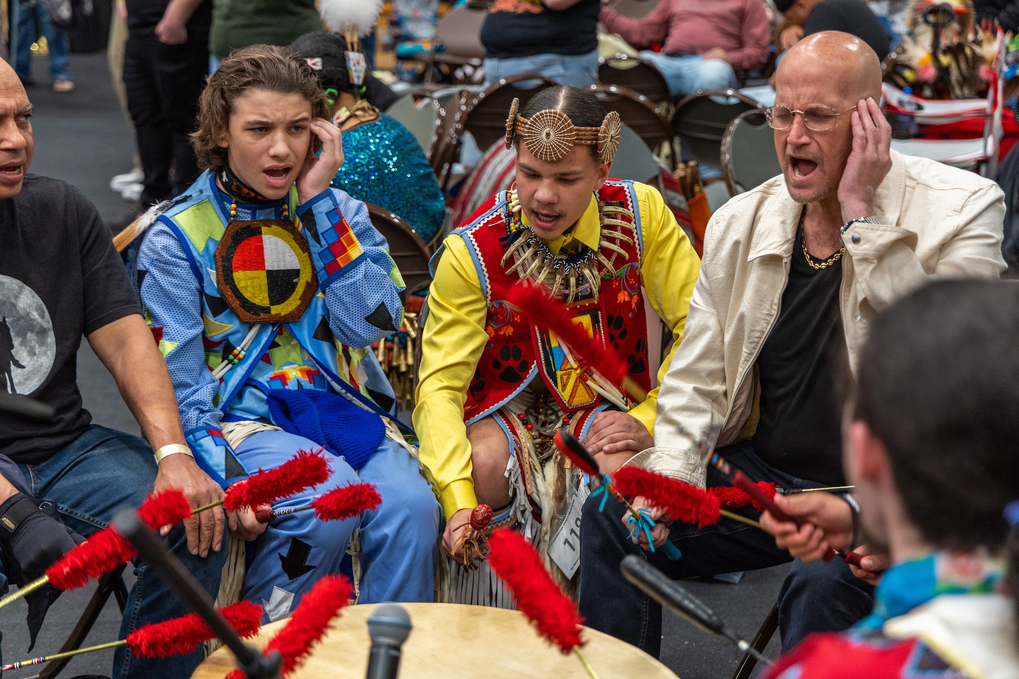 Drummers perform at the UNCP BraveNation Powwow and Gathering, representing the American Indian cultural traditions celebrated on campus.