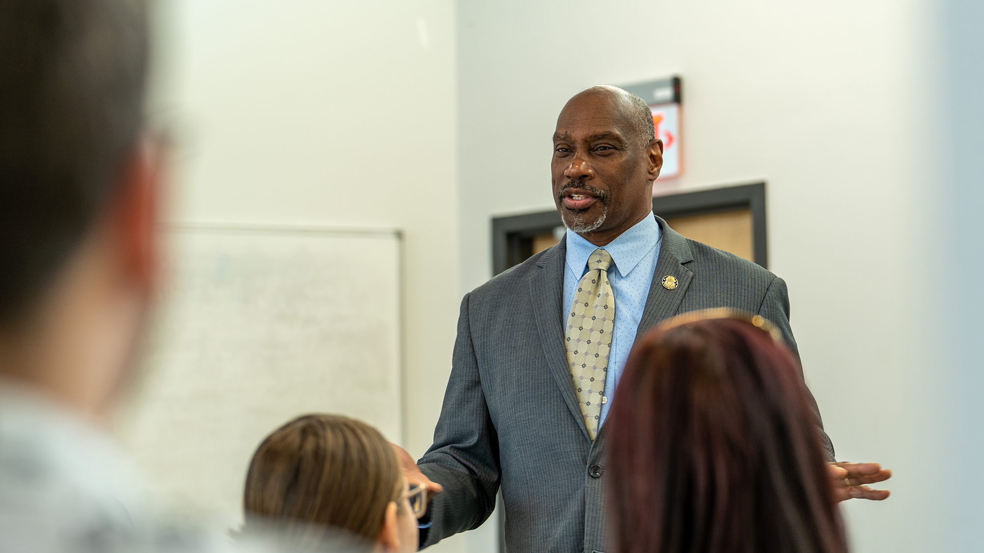 Assistant Secretary Gentry Smith speaks to a political science class at UNC Pembroke