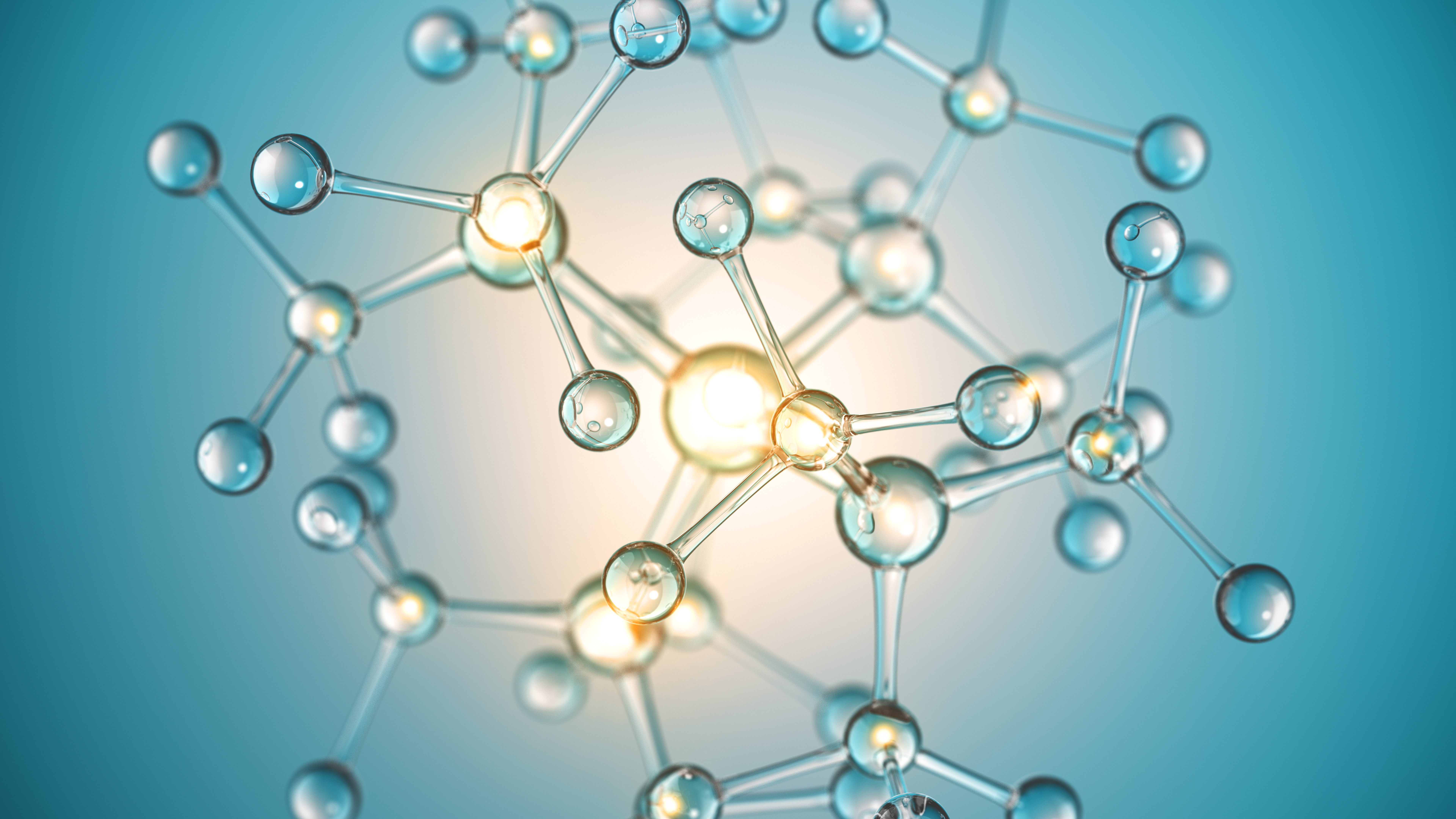 molecular structures in blue and gold