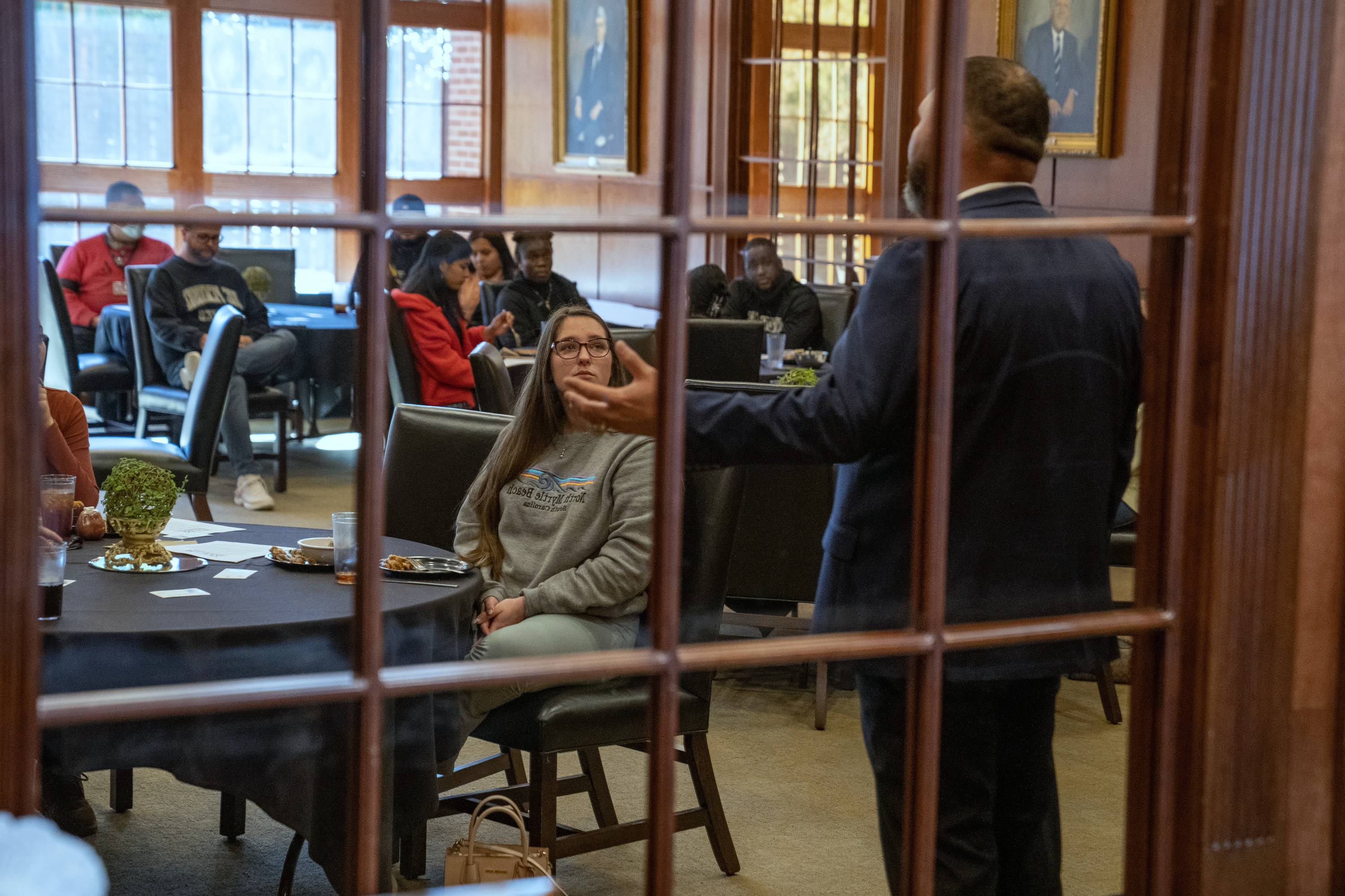 UNCP's Student Government Association members attend a luncheon to engage candidates prior to a local election.