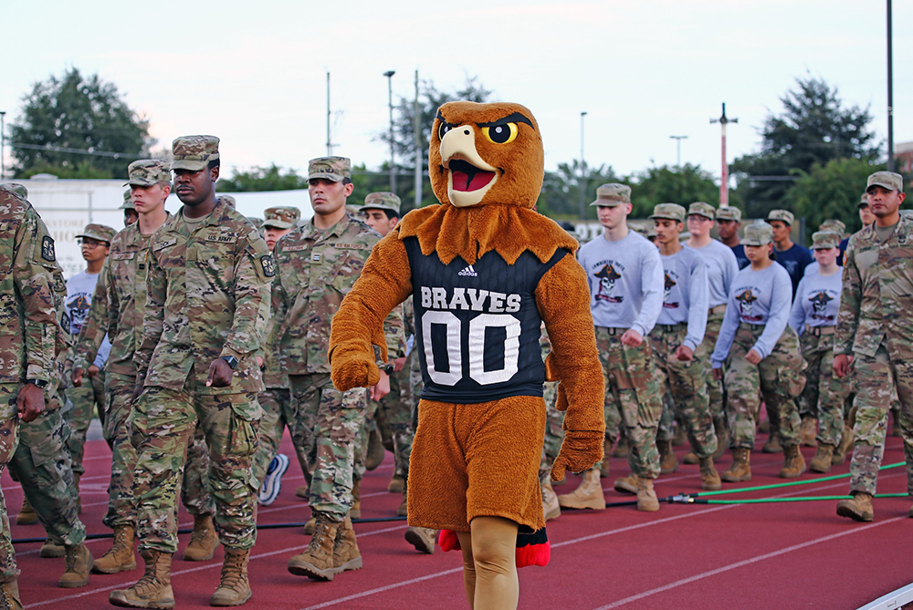 uncp military students with bravehawk