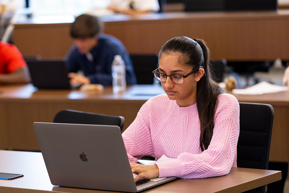 student on laptop doing schoolwork