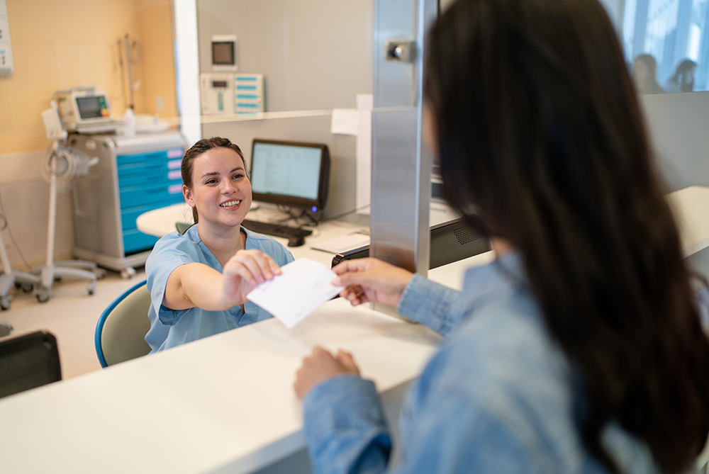 A student checking out at a doctor's office