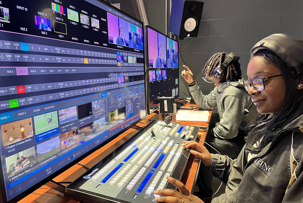 students directing UNCP control room