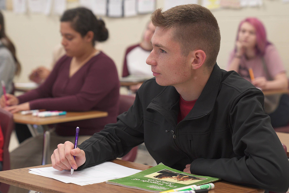 high school student in class