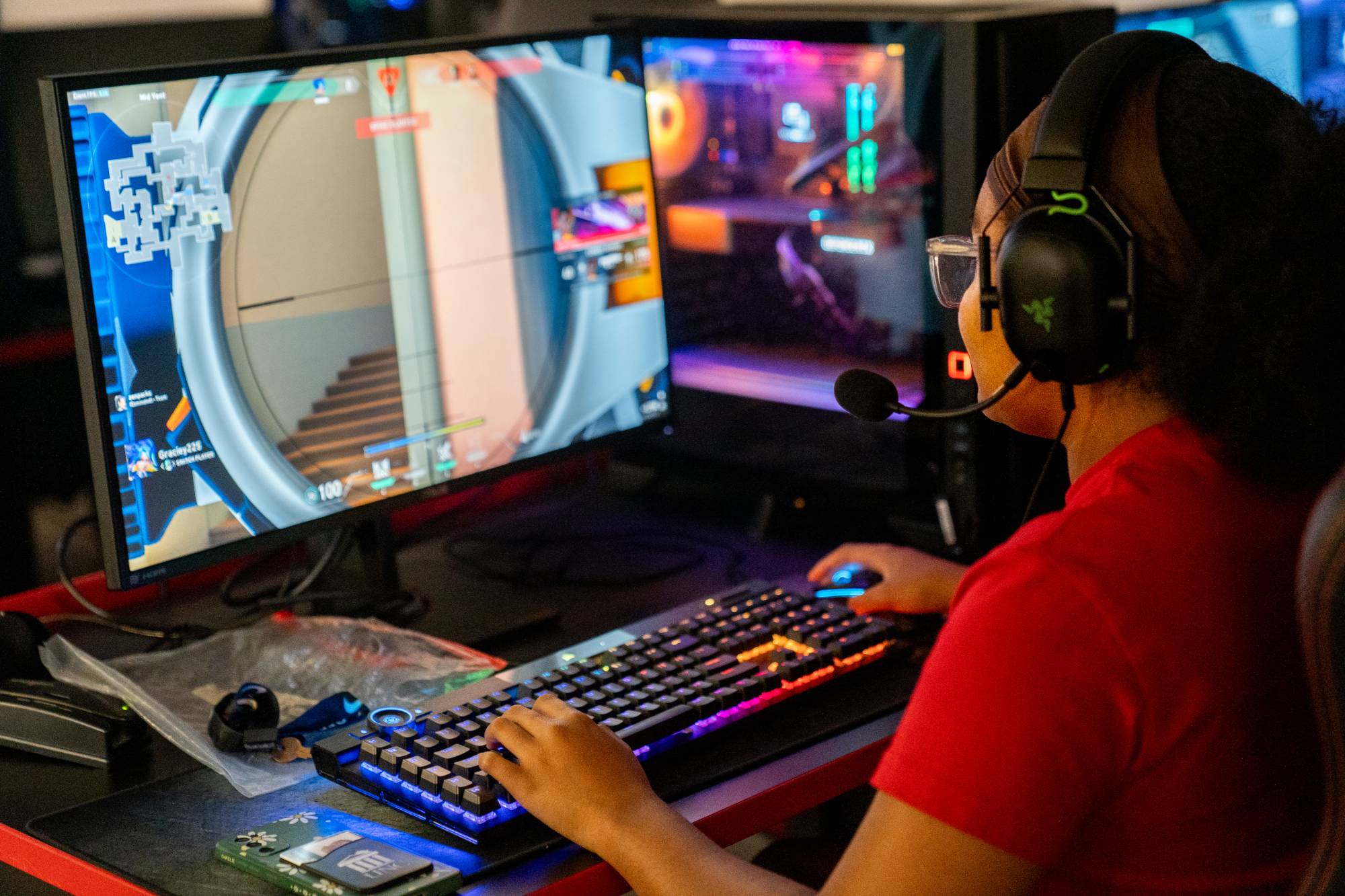 Students in the UNCP Esports space located in the Hawks Nest