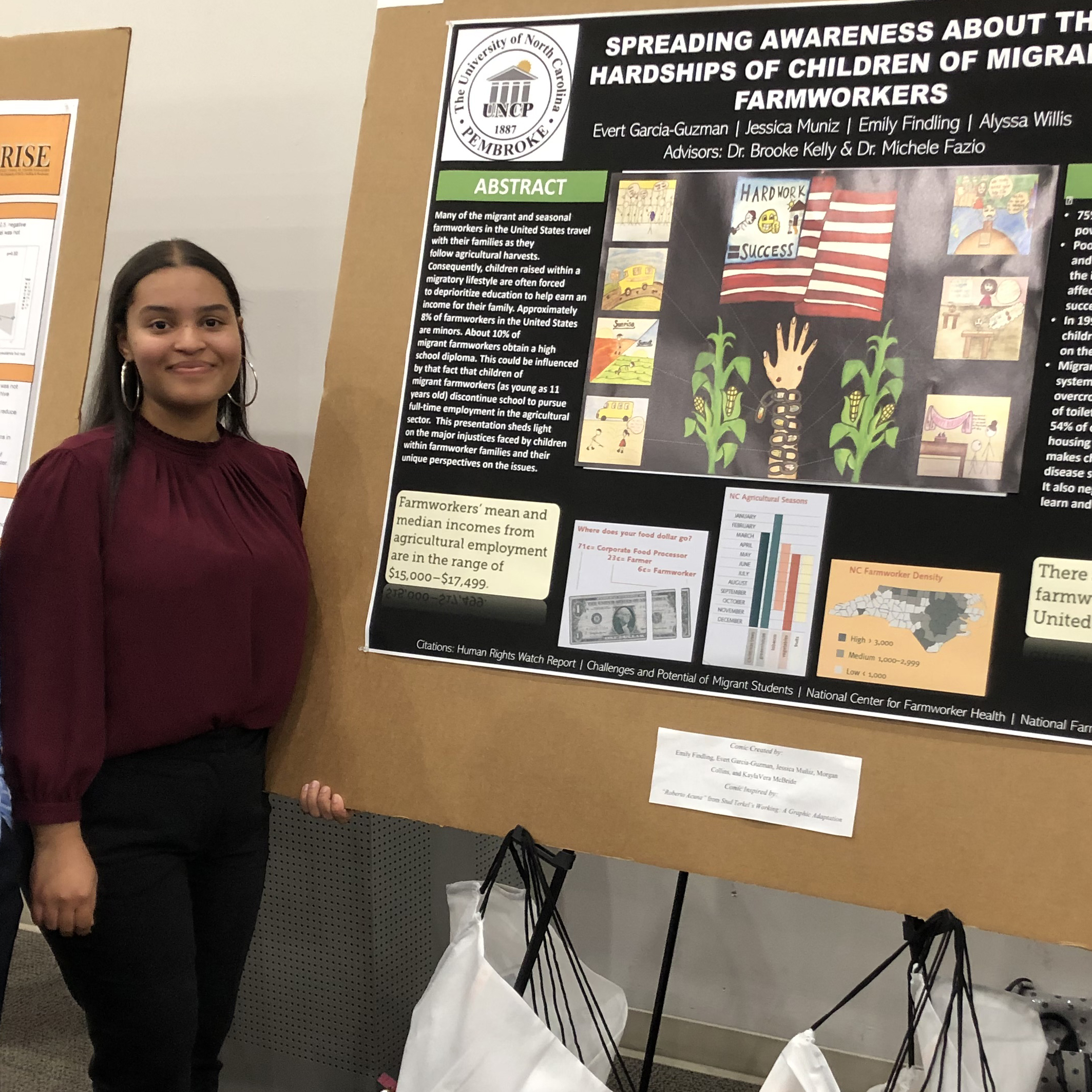 Jessica Muñiz stands next to her research poster at UNC Pembroke