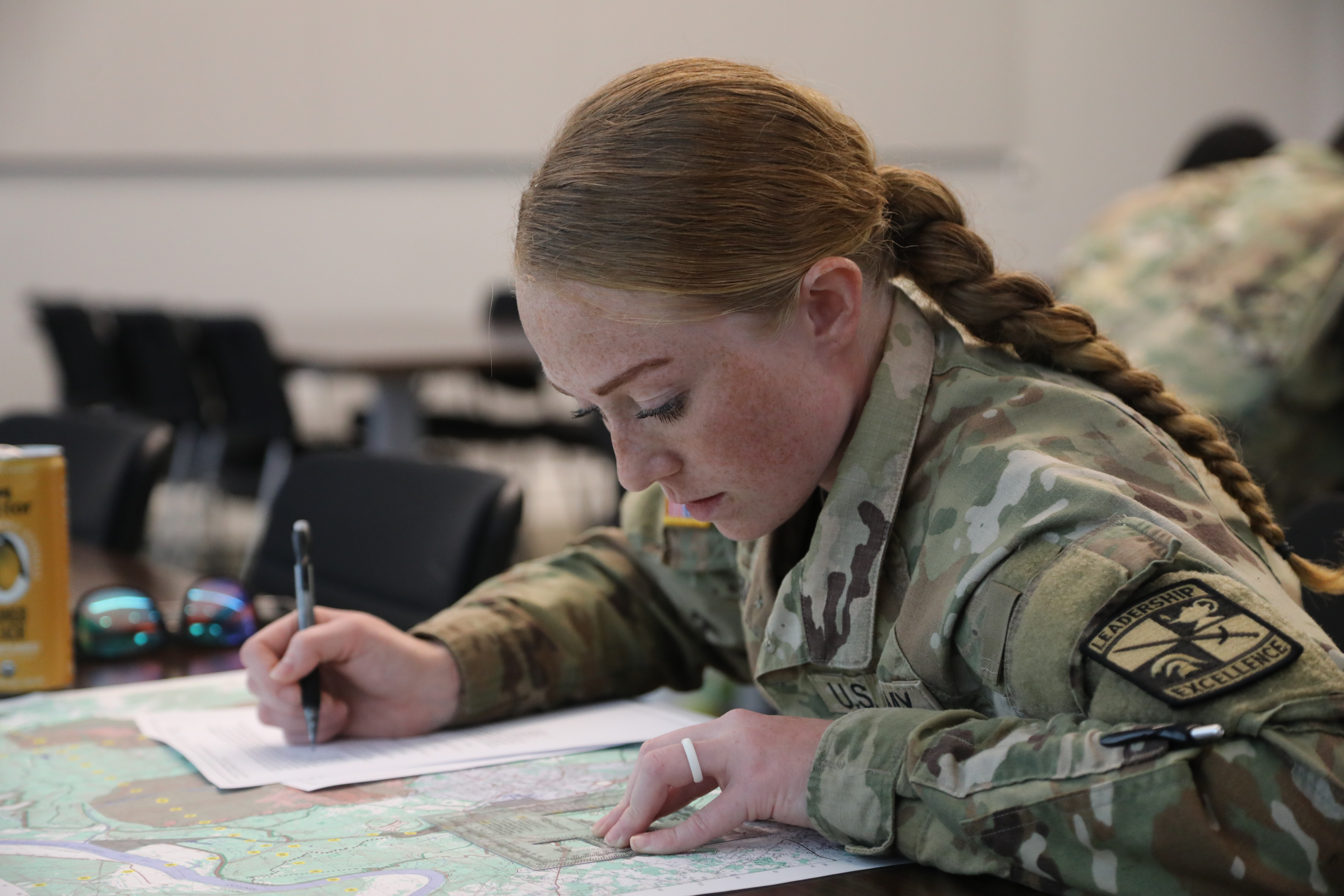 Army ROTC student in a classroom