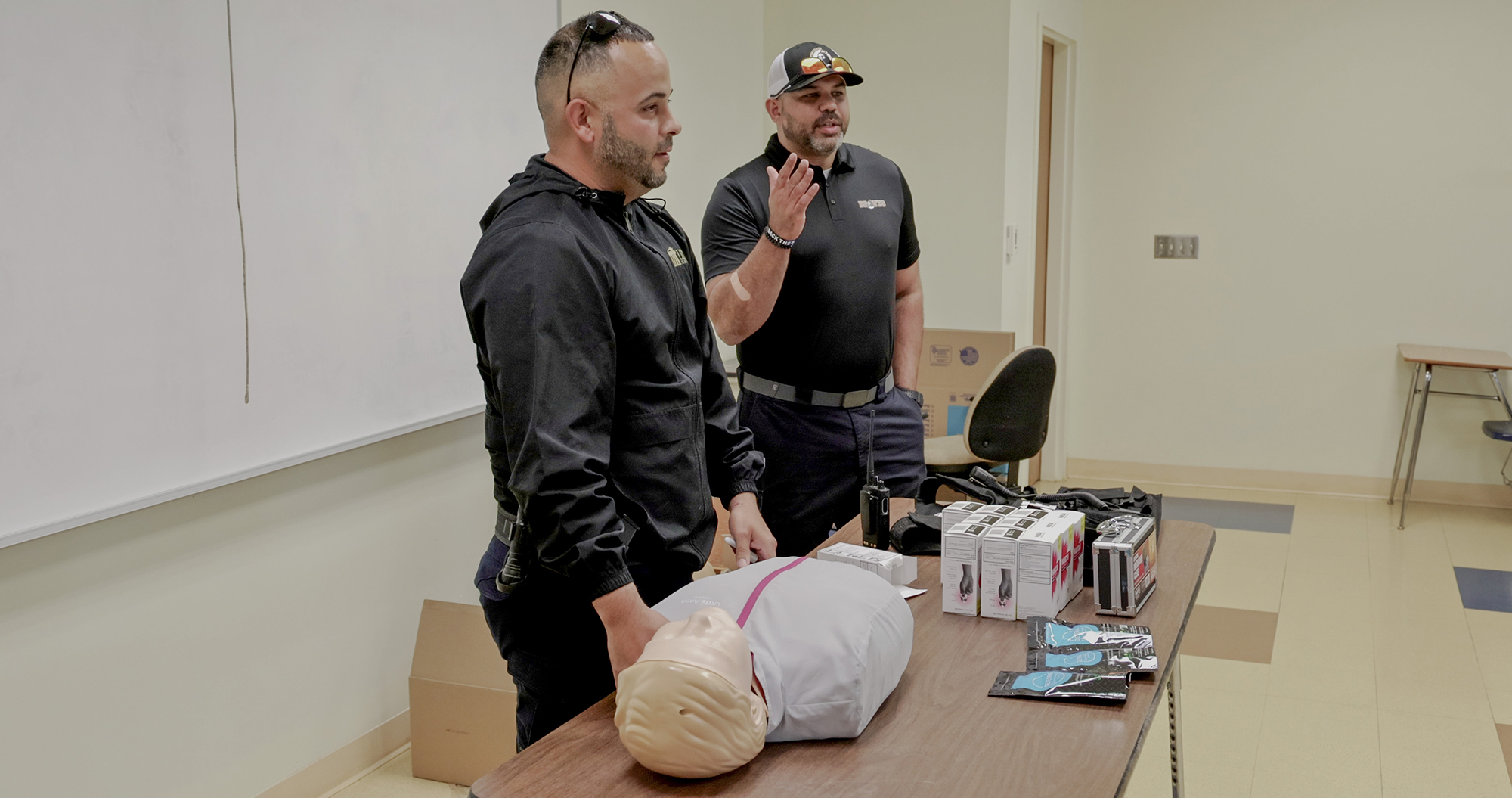 police officers leading a criminal justice class at UNCP
