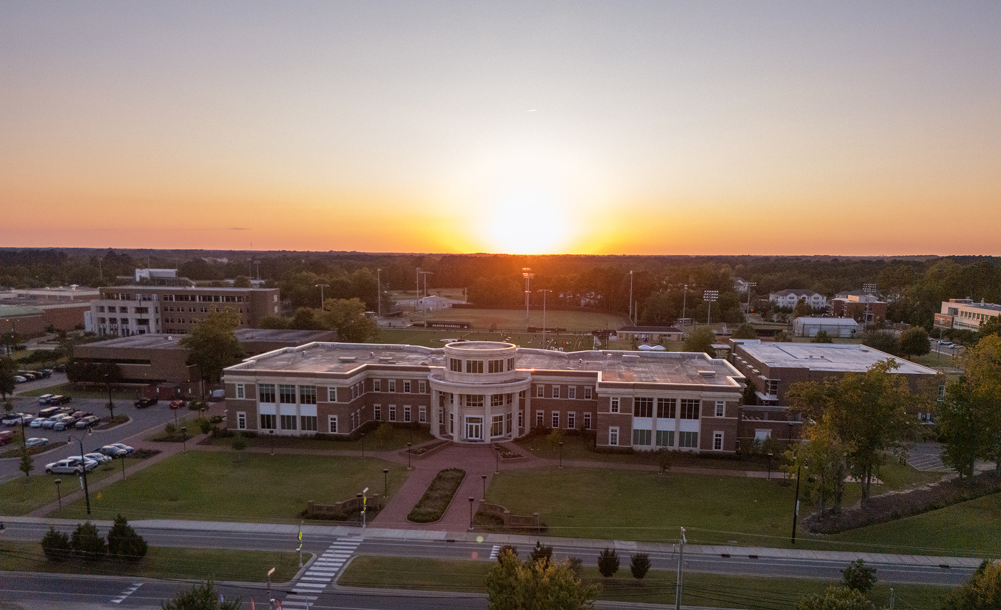 sunset over UNC Pembroke Campus