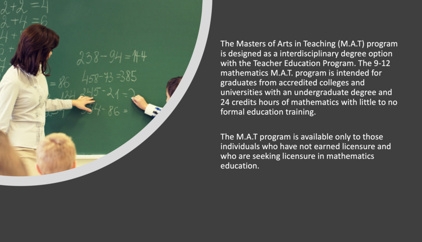 Teaching with Mathematics Education 9-12 Specialization, M.A.T