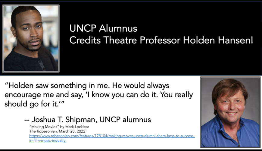 UNCP Alumnus Credits Theatre Professor Holden Hansen