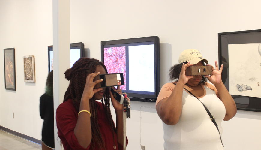 students using stereoscopic viewfinders