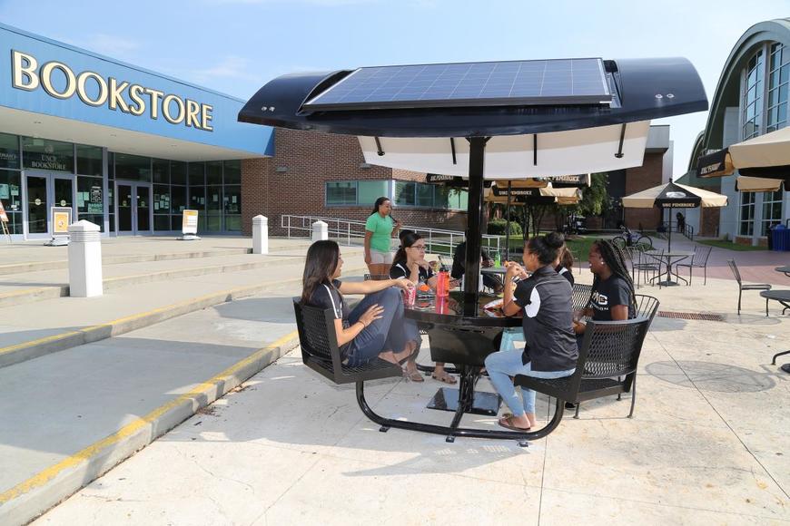 Solar table at bookstore 
