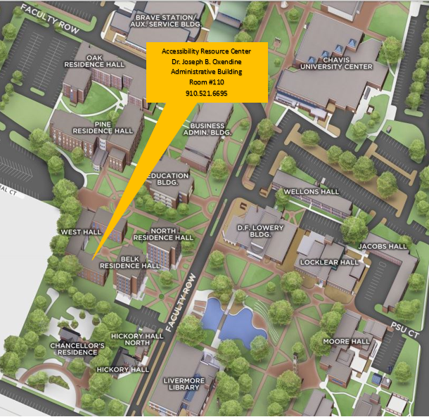Map of Oxendine Administrative Building Location for Accessibility Resource Center