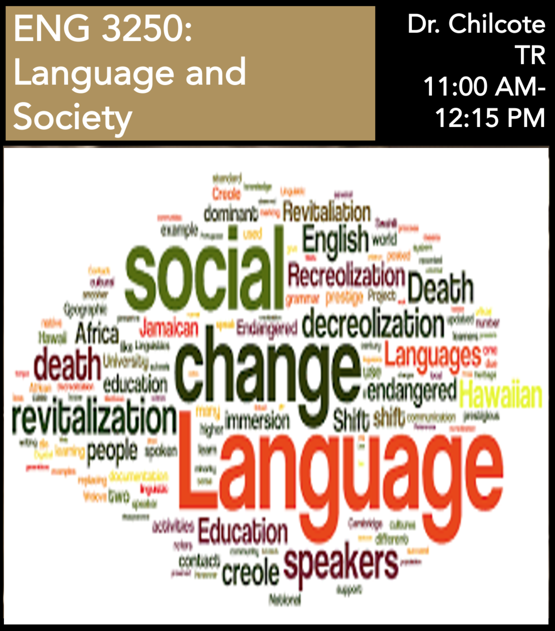 ENG 3250 Language and Society Dr. Chilcote TR 11:00 AM-12:15 PM