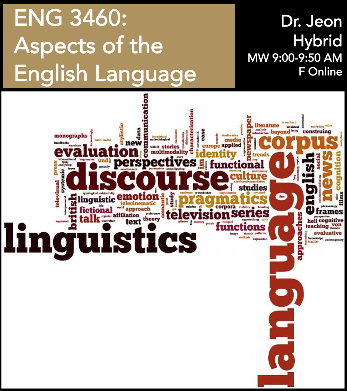 ENG 3460: Aspects of the English Language Dr. Jeon MW 9:00-9:05 AM F Online