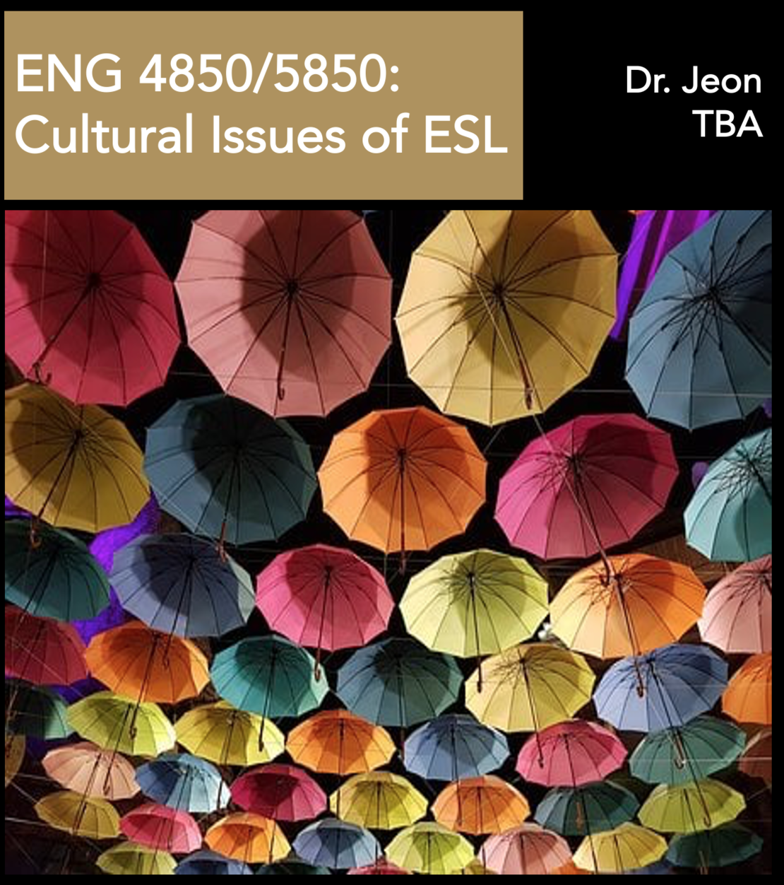 ENG 4850/5850: Cultural Issues of ESL Dr. Jeon TBA