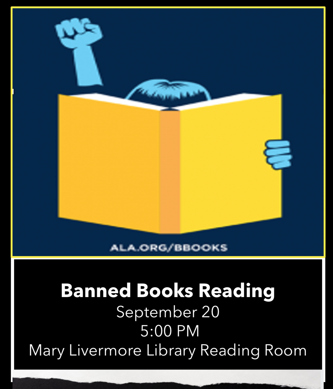 Banned Books Reading Sept. 20 5:00 PM Mary Livermore Library Reading Room