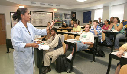 Sally Vallabha lectures to a physical science class