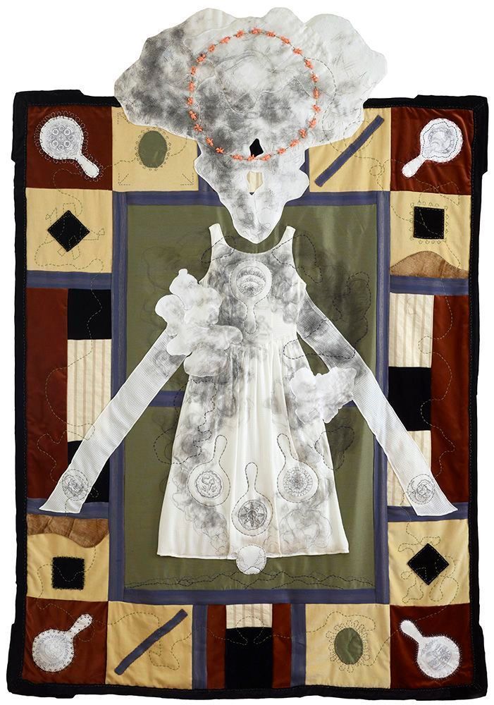 Virginia Derryberry, Janus I, 2013, Fabric, embroidery, paint